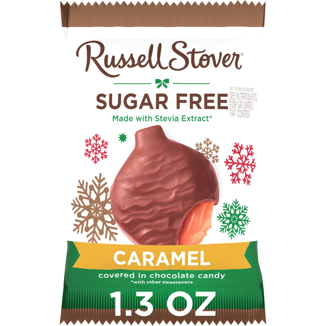 RUSSELL STOVER Christmas Sugar Free Caramel Chocolate Candy Ornament, 1.3 oz.