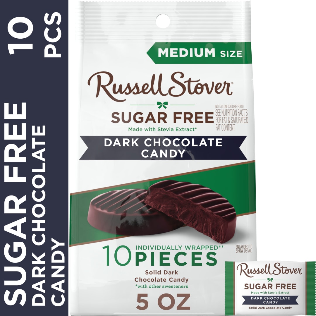 RUSSELL STOVER Sugar Free Dark Chocolate Medallions Candy, 5 oz. bag
