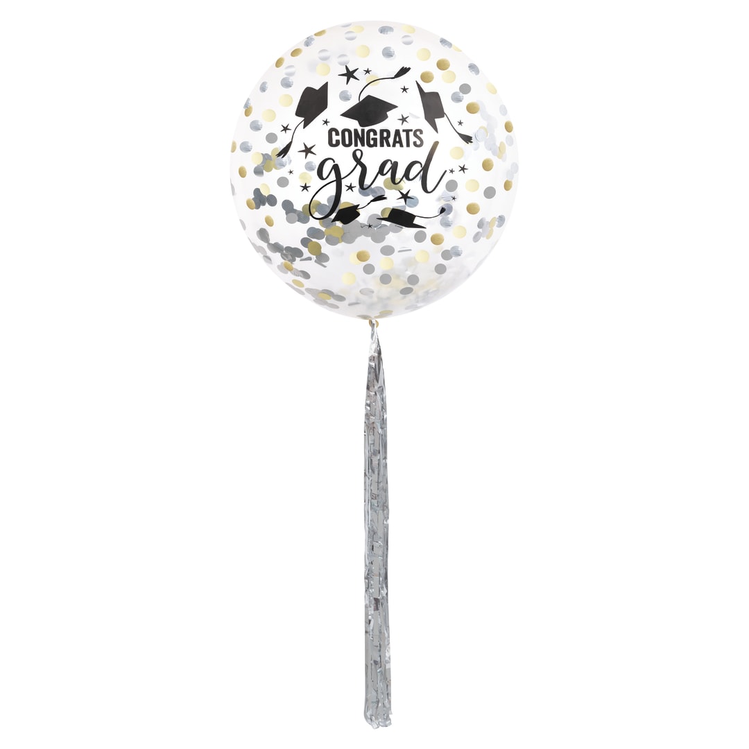 Golden Star Graduation "Congrats Grad" Confetti Filled 36" Latex Balloon with Foil Tassel Tail