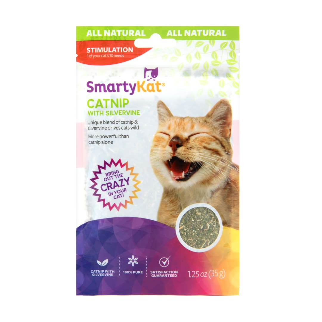 SmartyKat Catnip with Silvervine Attractant Blend, More Potent for Finicky Felines, Resealable Pouch, 1.25 Ounce