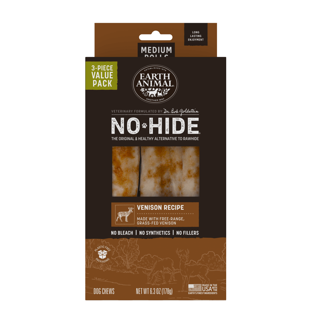 Earth Animal No-Hide Rolls Venison Recipe Medium Dog Chews, 3 Pack Value Pack