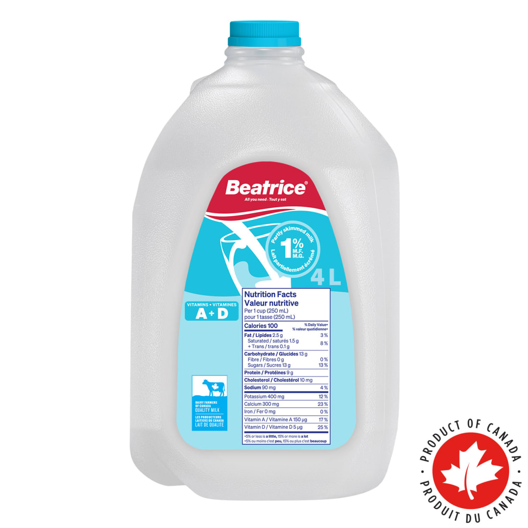 Beatrice Partly Skimmed Milk 1%, 4L