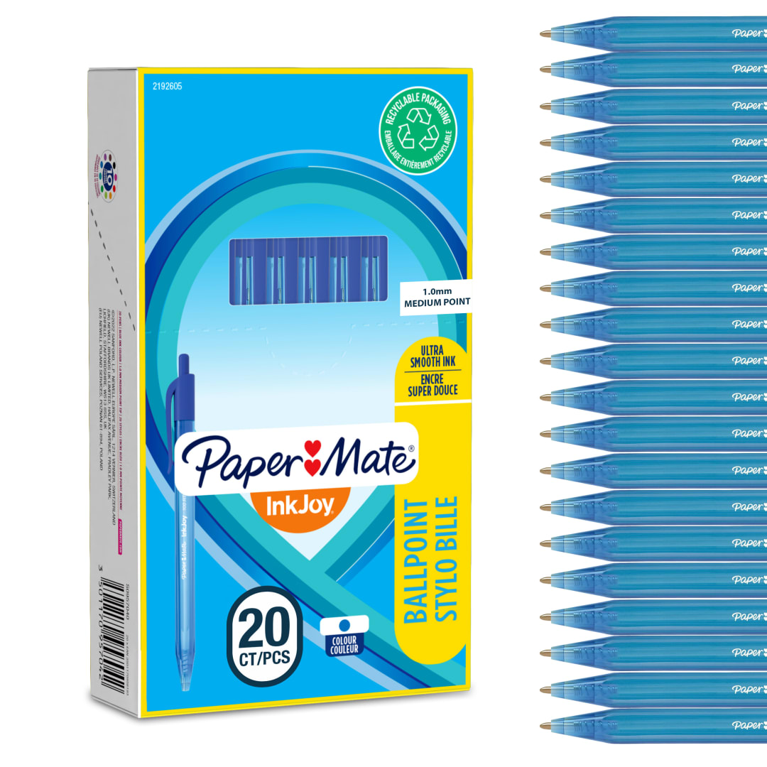 Paper Mate InkJoy 100RT Bolígrafo retráctil | punta media (1,0 mm) | azul | paquete de 20