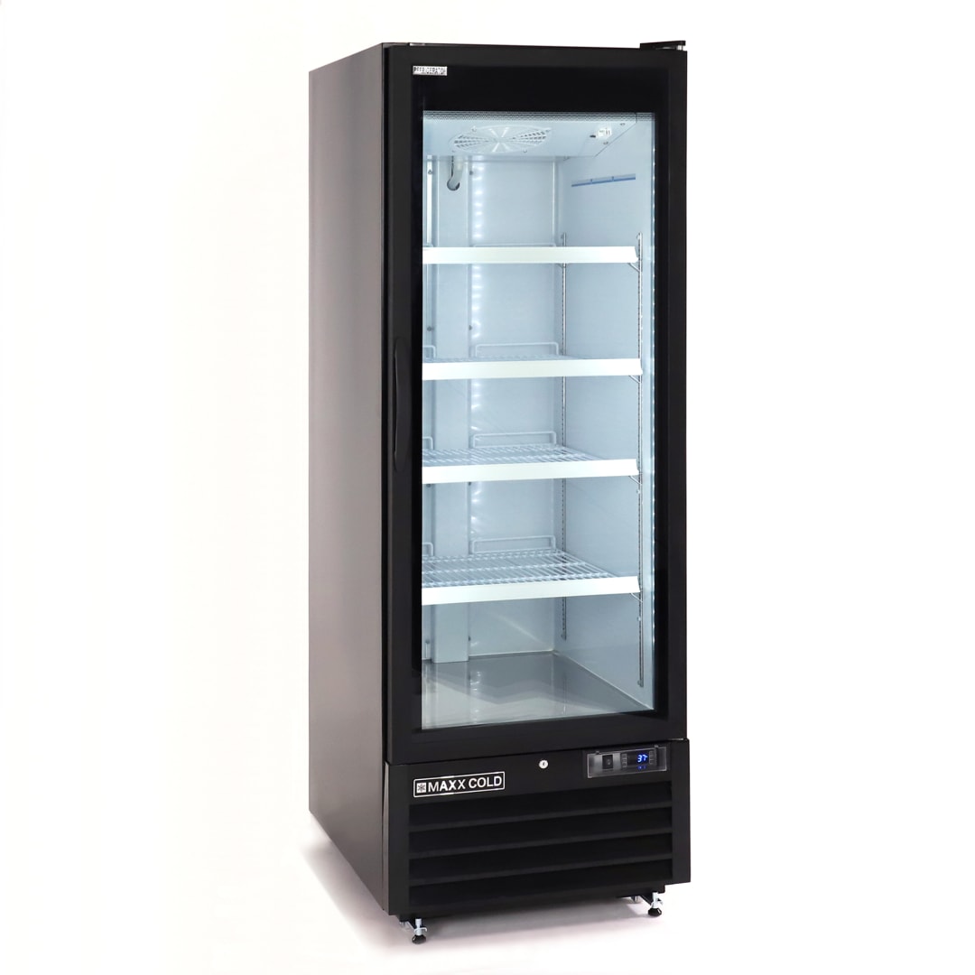 Maxx Cold Single Glass Door Merchandiser Refrigerator, Large Storage Capacity, 27"W, 30 cu. ft. Storage Capacity, in Black (MXGDM-30RBHC)