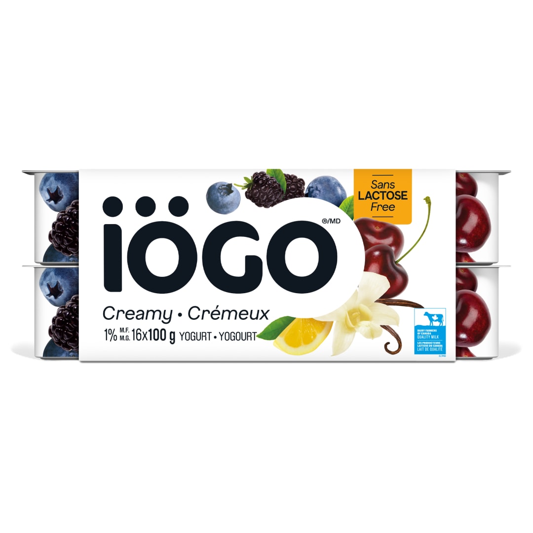 iÖGO Cherry, Lemon, Blackberry-Blueberry, Vanilla Lactose-Free Yogurt Cups 1%