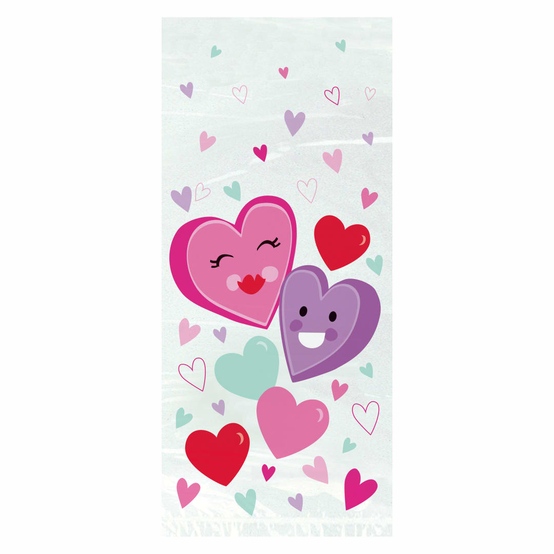 Smiling Hearts Cellophane Bags, 5"x11", 20ct