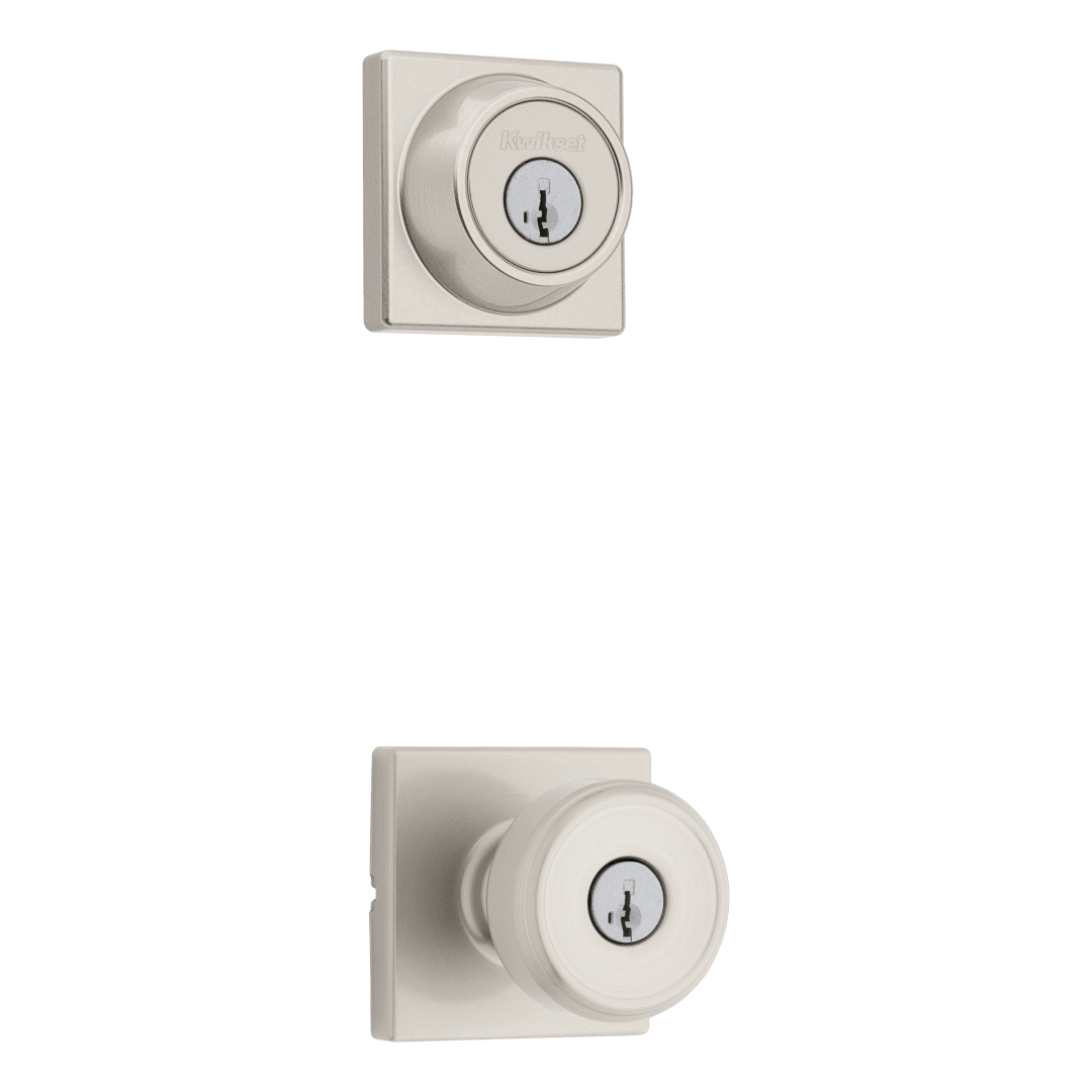 Maven Square Keyed Entry Door Knob Combo Pack in Satin Nickel featuring SmartKey Security