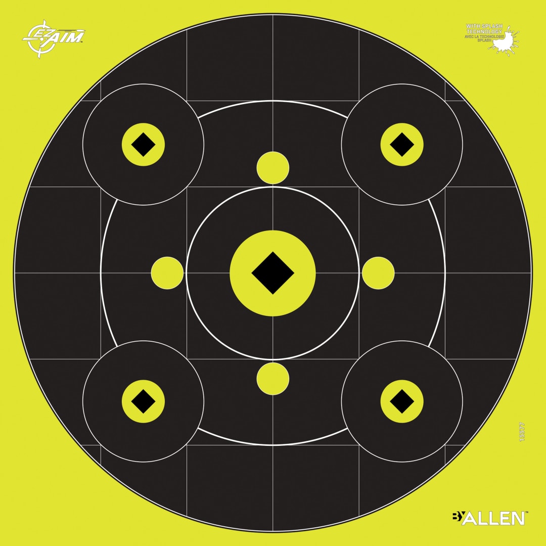 EZ Aim® Reactive Sight-In Bullseye Paper Shooting Targets, 8 Aiming Points, 12.5" Square, 12 Pack