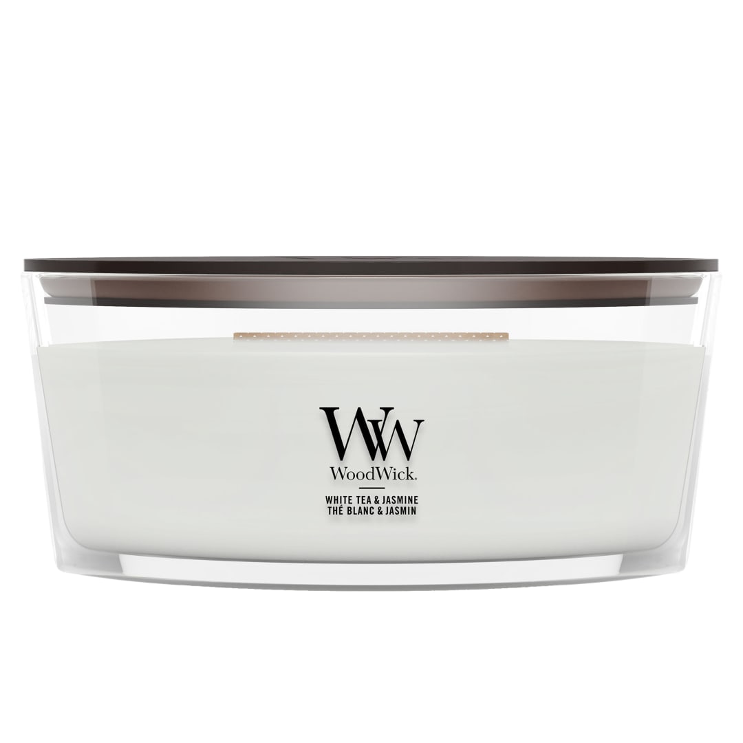 WoodWick | Vela Elíptica | Té Blanco y Jazmín | Gran regalo para mujeres