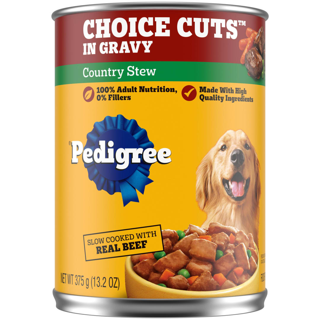 PEDIGREE CHOICE CUTS IN GRAVY Adult Canned Soft Wet Dog Food, Country Stew, 13.2 oz. Cans 12 Pack