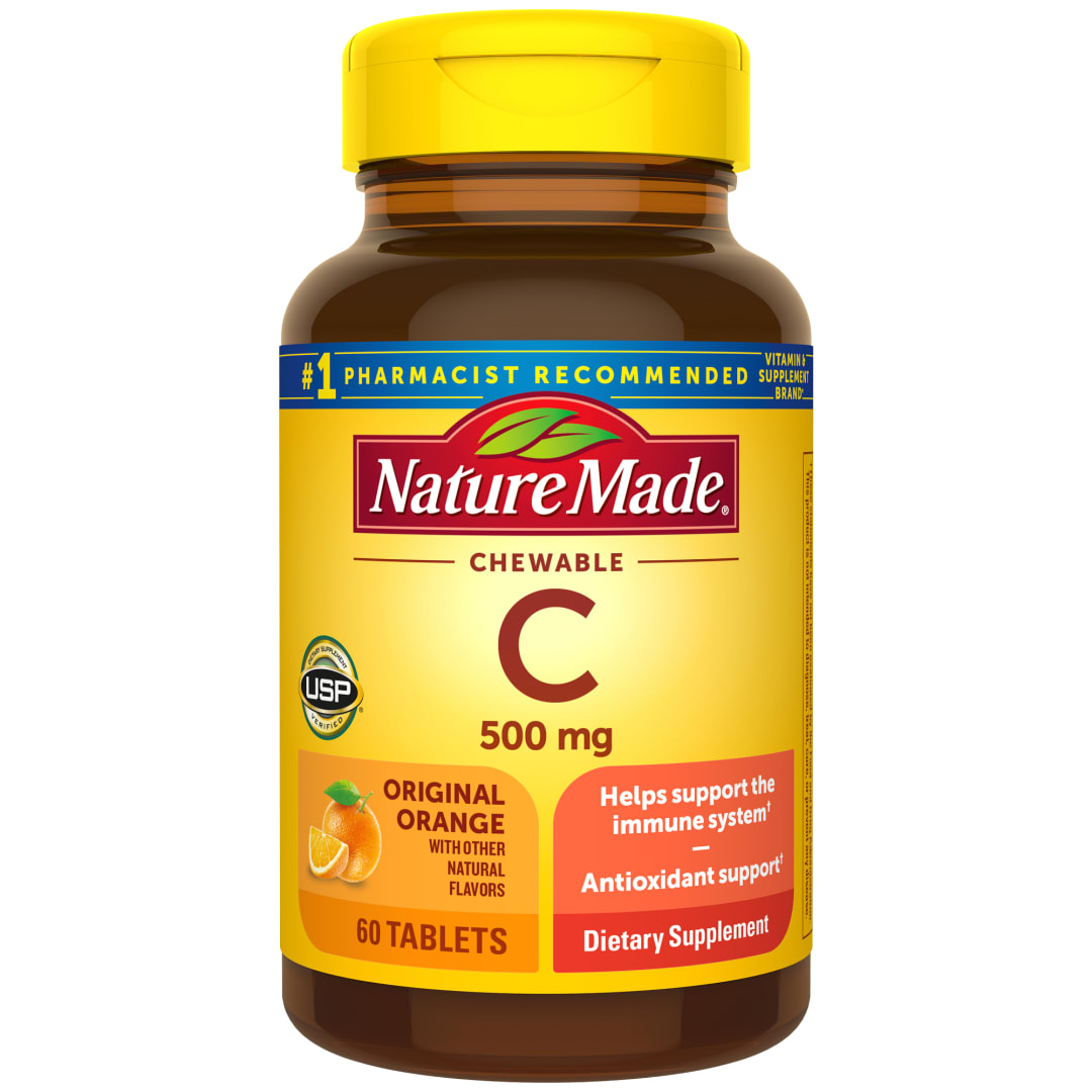Nature Made Chewable Vitamin C 500 mg, Adult Vitamin C Chewable Tablets for Immune Support, 60 Tablets, 60 Day Supply
