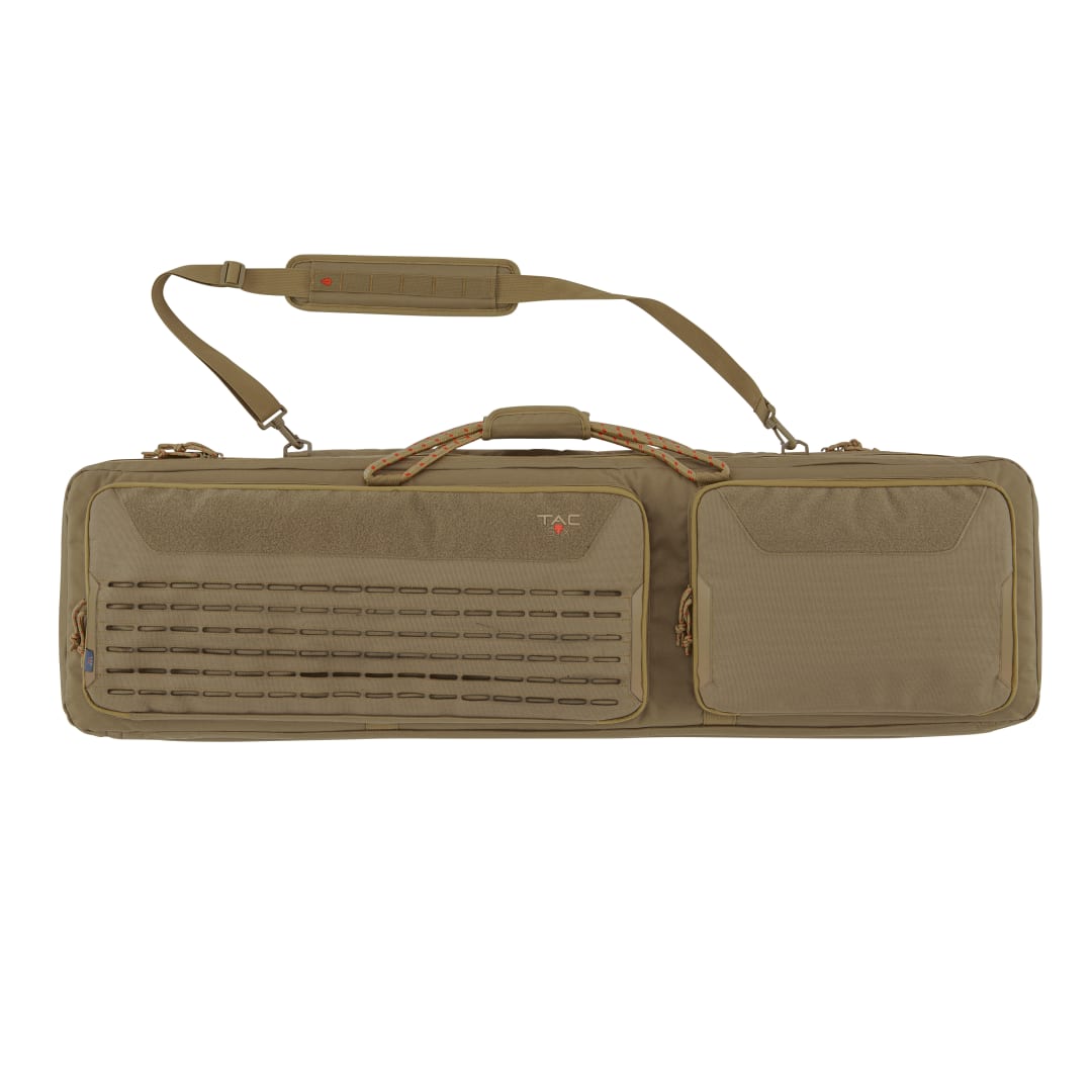 Tac-Six™ Lockable 2-Firearm Tactical 46" Gun Case, Laser Cut Molle Front, Coyote