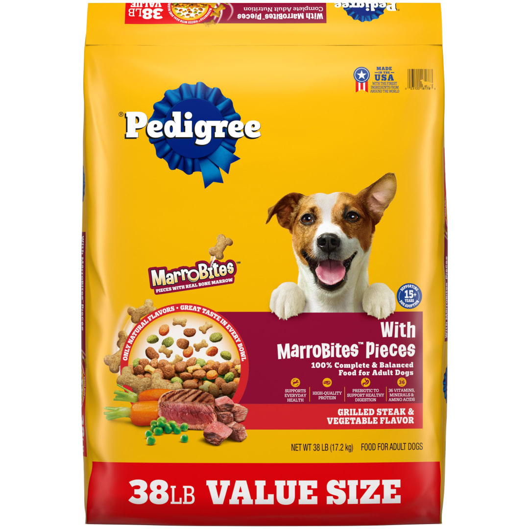 Pedigree With MarroBites Pieces Adult, Grilled Steak and Vegetable Flavor Dry Dog Food, 38 lb Bag