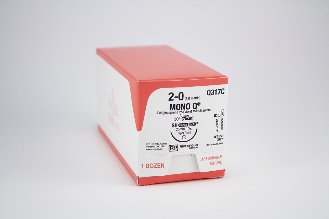 Mono Q PGCL Suture, USP 2-0 with 26mm SH Taper Point 1/2 Circle Cobra Black Needle, Violet, 75cm, Sterile