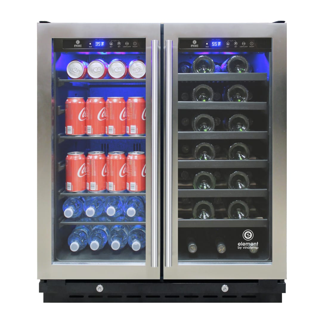 EL-30SWCB2D - 33 Bottle/101 Can Wine & Beverage Dual-Zone 2 Door Cooler, Stainless