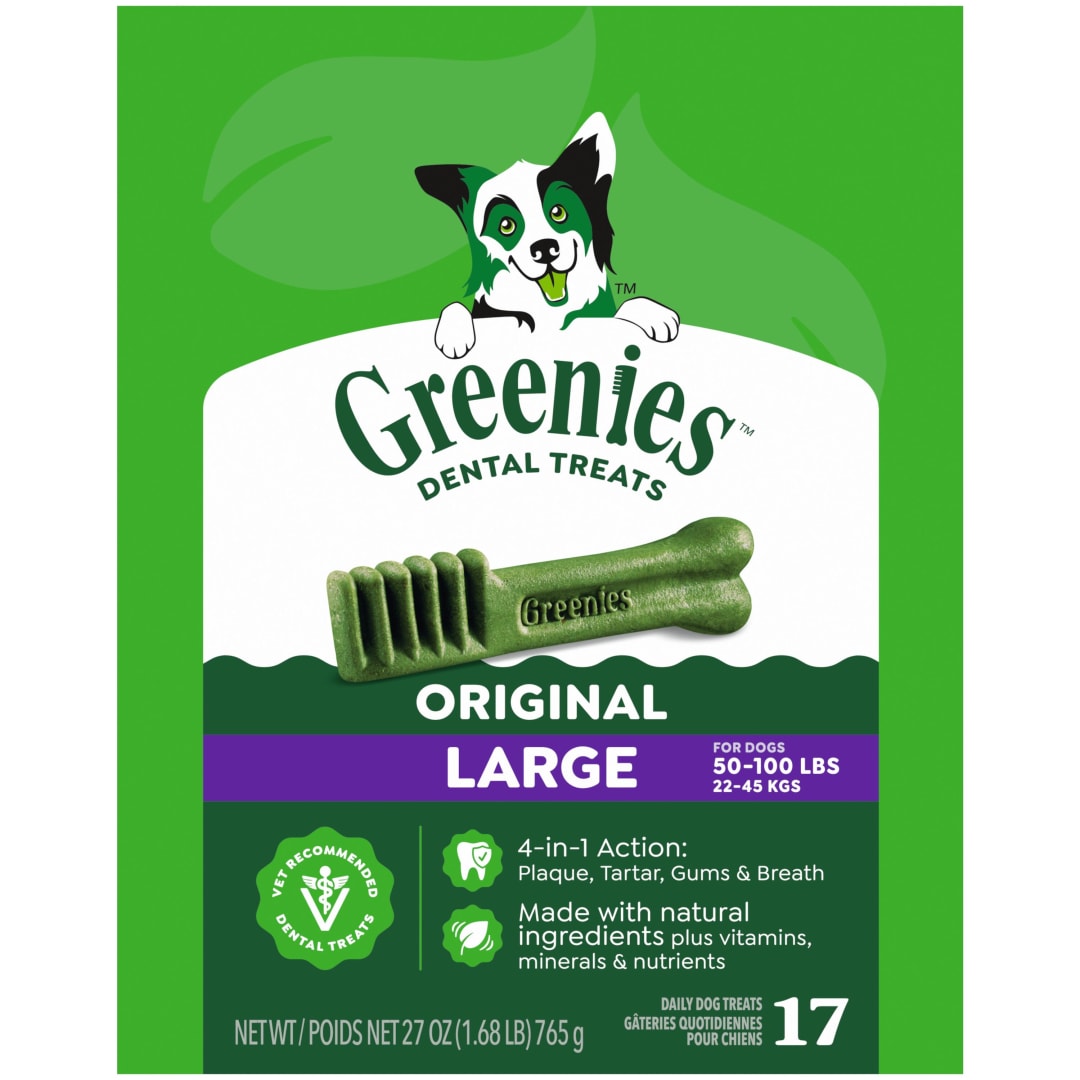 GREENIES Original Large Natural Dog Dental Care Chews Oral Health Dog Treats, 27 oz. Pack (17 Treats)