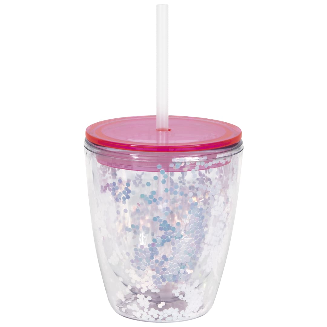 Pink Glitter 14oz Plastic Tumbler with Straw