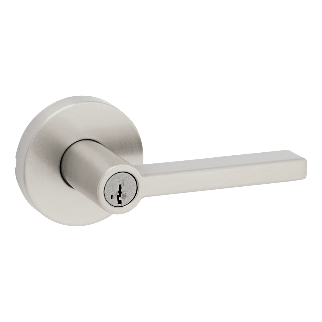 Halifax Keyed Storeroom Lever featuring SmartKey Security™ in Satin Nickel