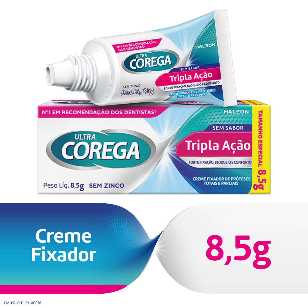 Ultra Corega Creme Tripla Ação Sem Sabor 8,5g Livre de Zinco