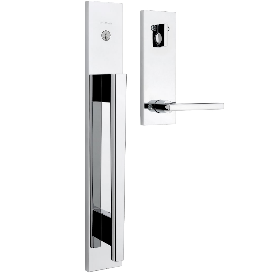 Caerus Entry Single Cylinder Handleset in Polished Chrome featuring SmartKey Security