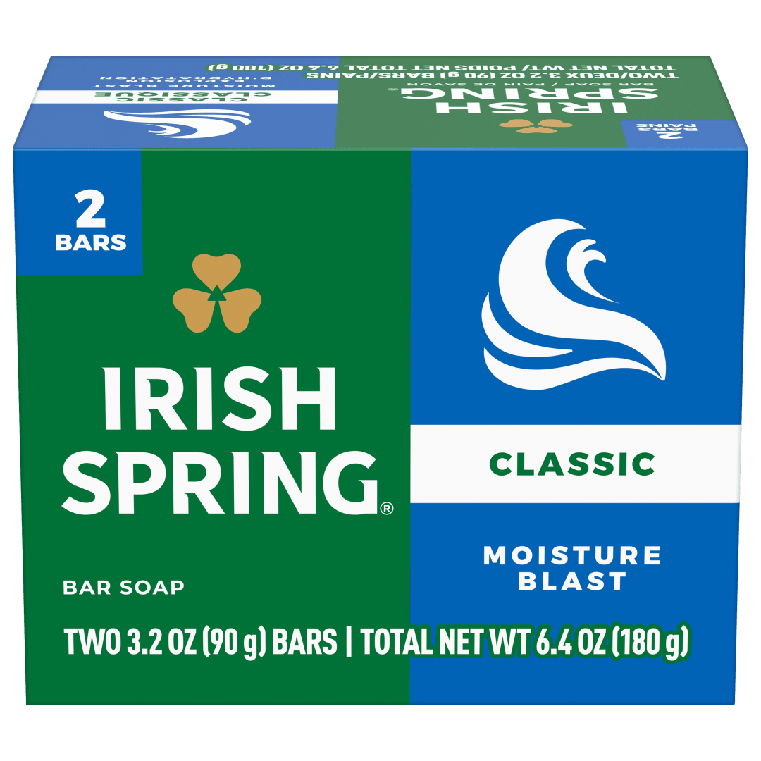 Irish Spring Moisture Blast Deodorant Bar Soap for Men, 12 Hour Fresh Deodorant Soap, 3.2 oz Bar (2 Pack)
