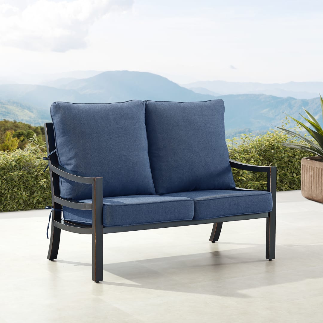 Black Aluminum Patio Deep Seating Loveseat with Cushions