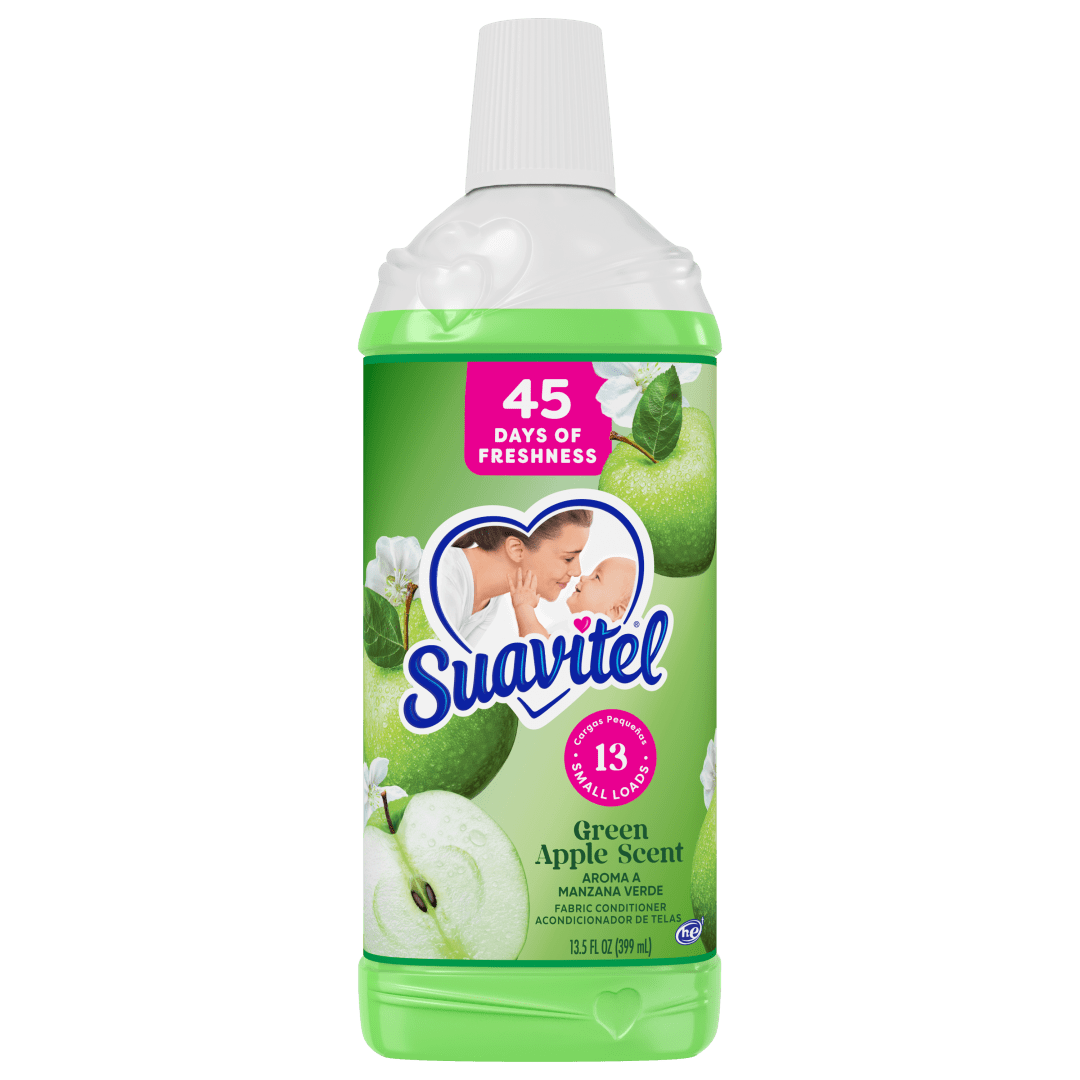 Suavitel Fabric Conditioner, Liquid Fabric Softener, 45 Days of Freshness, HE Compatible, 13 Small Loads, Green Apple Scent, 13.5 fl oz Bottle