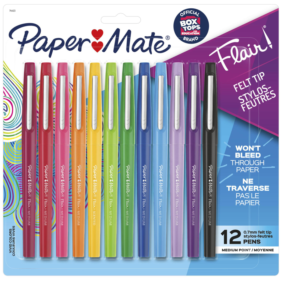 Paper Mate® Flair Felt Tip Pens, Medium Point (0.7 mm), Assorted Colours, 12 Count