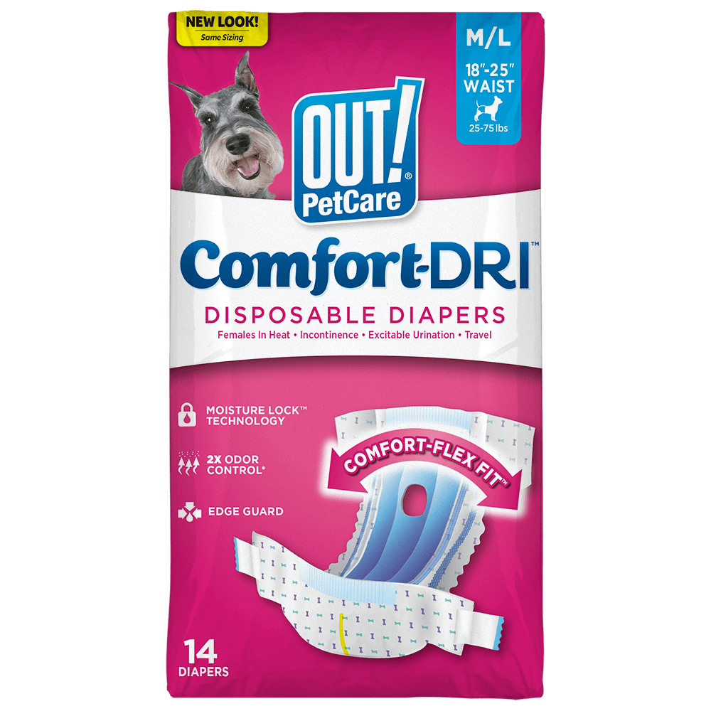 OUT! Pet Care Disposable Female Dog Diapers, Medium/Large, 14 Count