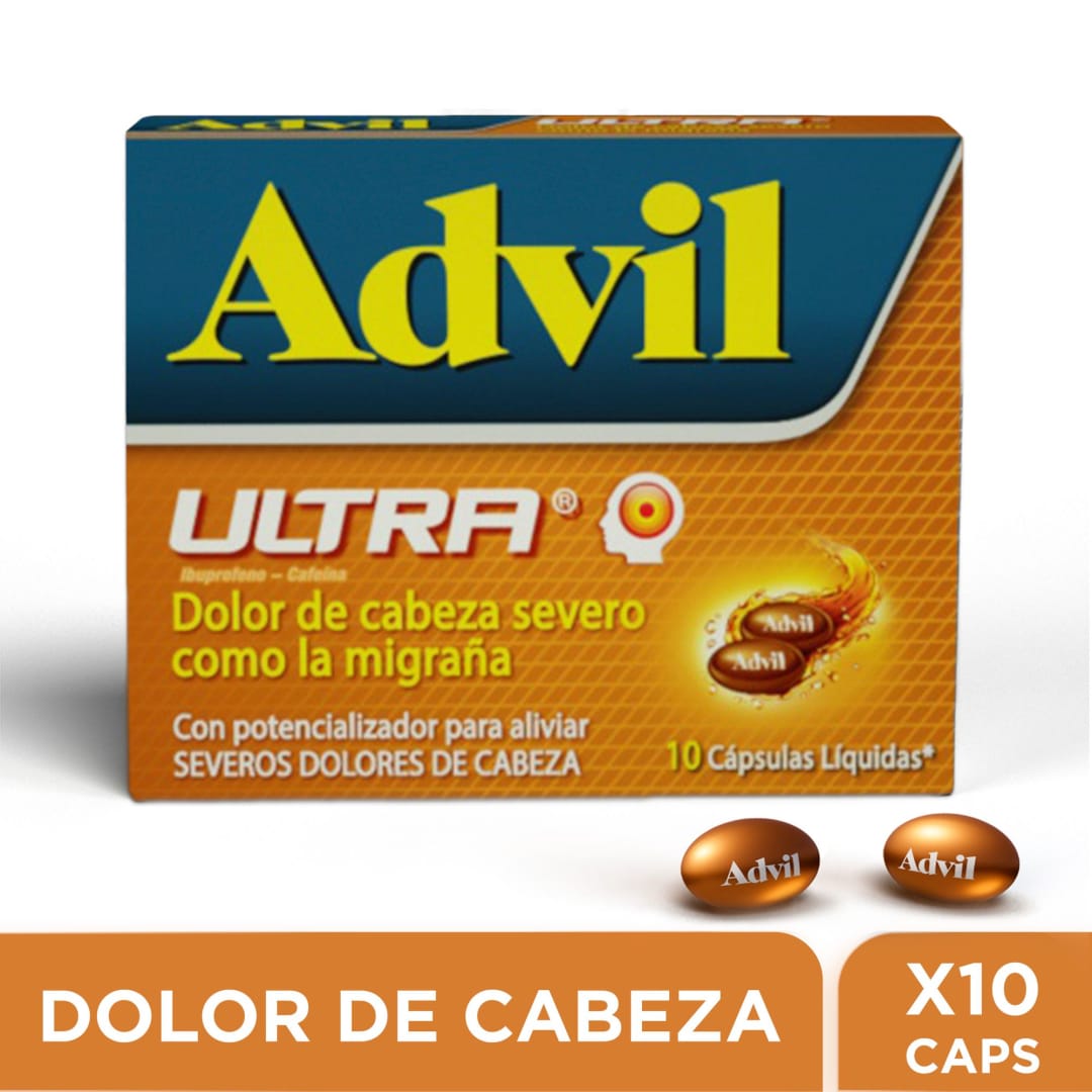 Advil Ultra Alivio De Los Dolores De Cabeza Severos Como La Migraña, Ibuprofeno X 10 CAPS*