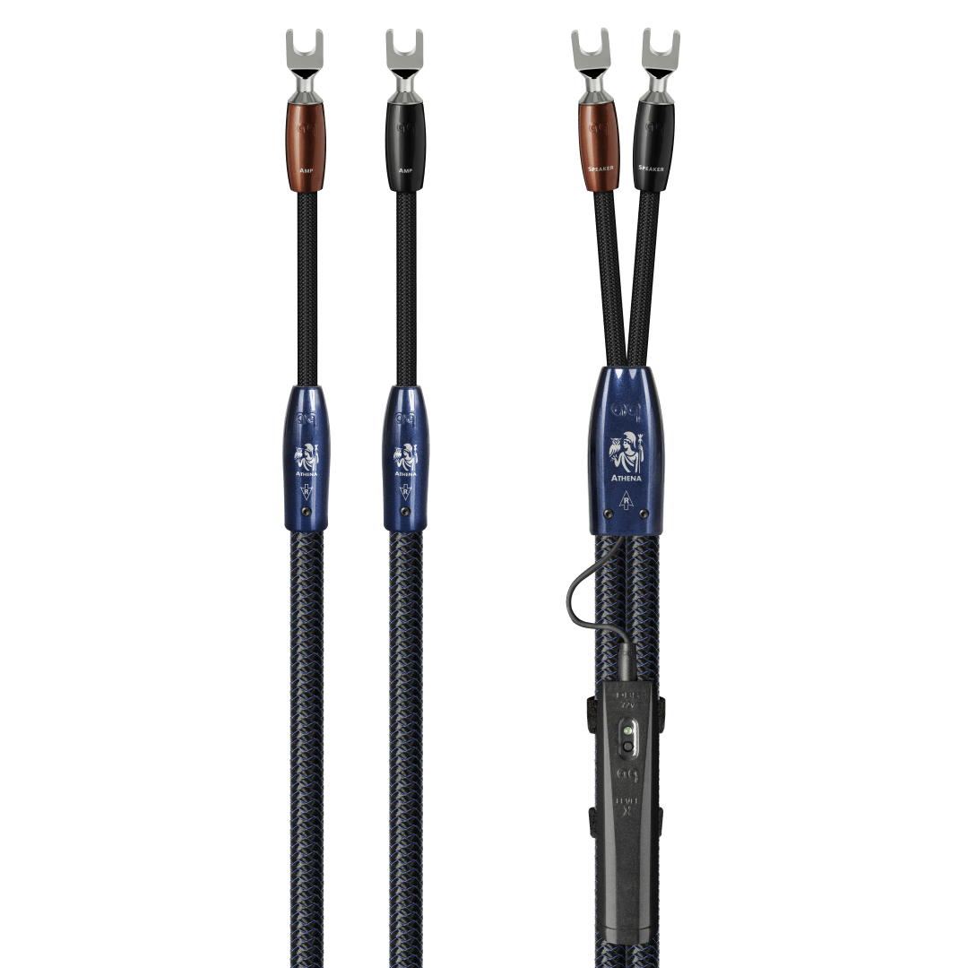 AudioQuest Athena Speaker Cable w/ ZERO-Tech for Full-Range or Treble (15', 2 x Male Multi-Spade, Silver)