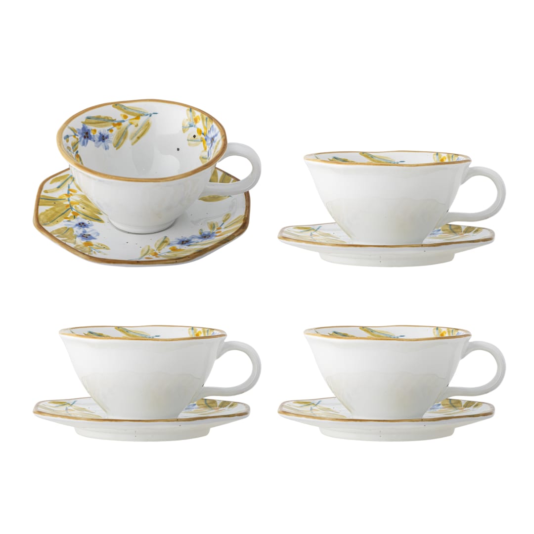 82073122 - Savina Cup w/Saucer, Multi, Stoneware STOCK: 218