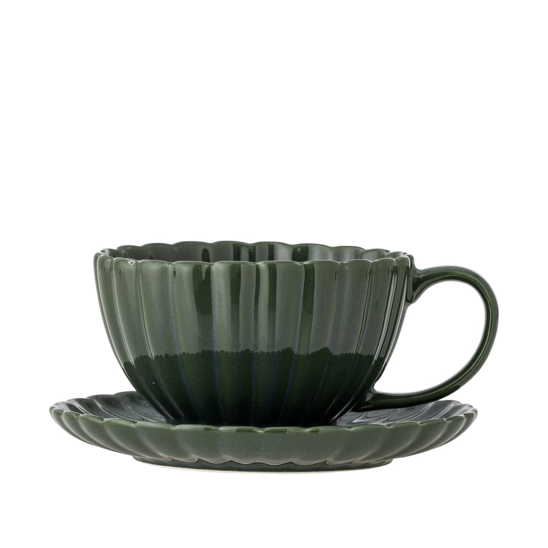 82061908 - Latina Cup w/Saucer, Green, Stoneware STOCK: 300