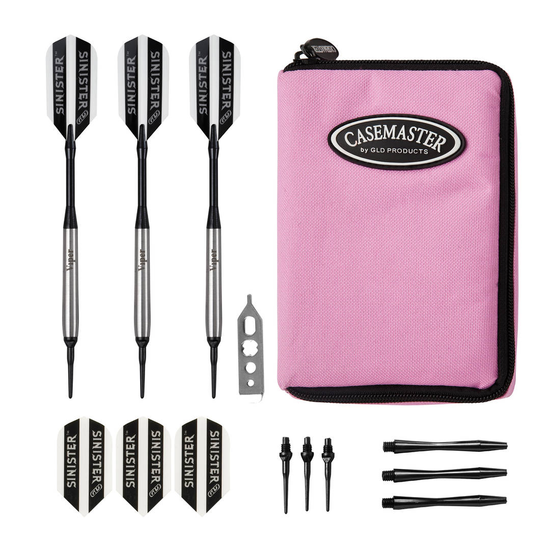 Viper Sinister Tungsten Soft Tip Darts Smooth Barrel 16 Grams and Casemaster Select Pink Nylon Dart Case