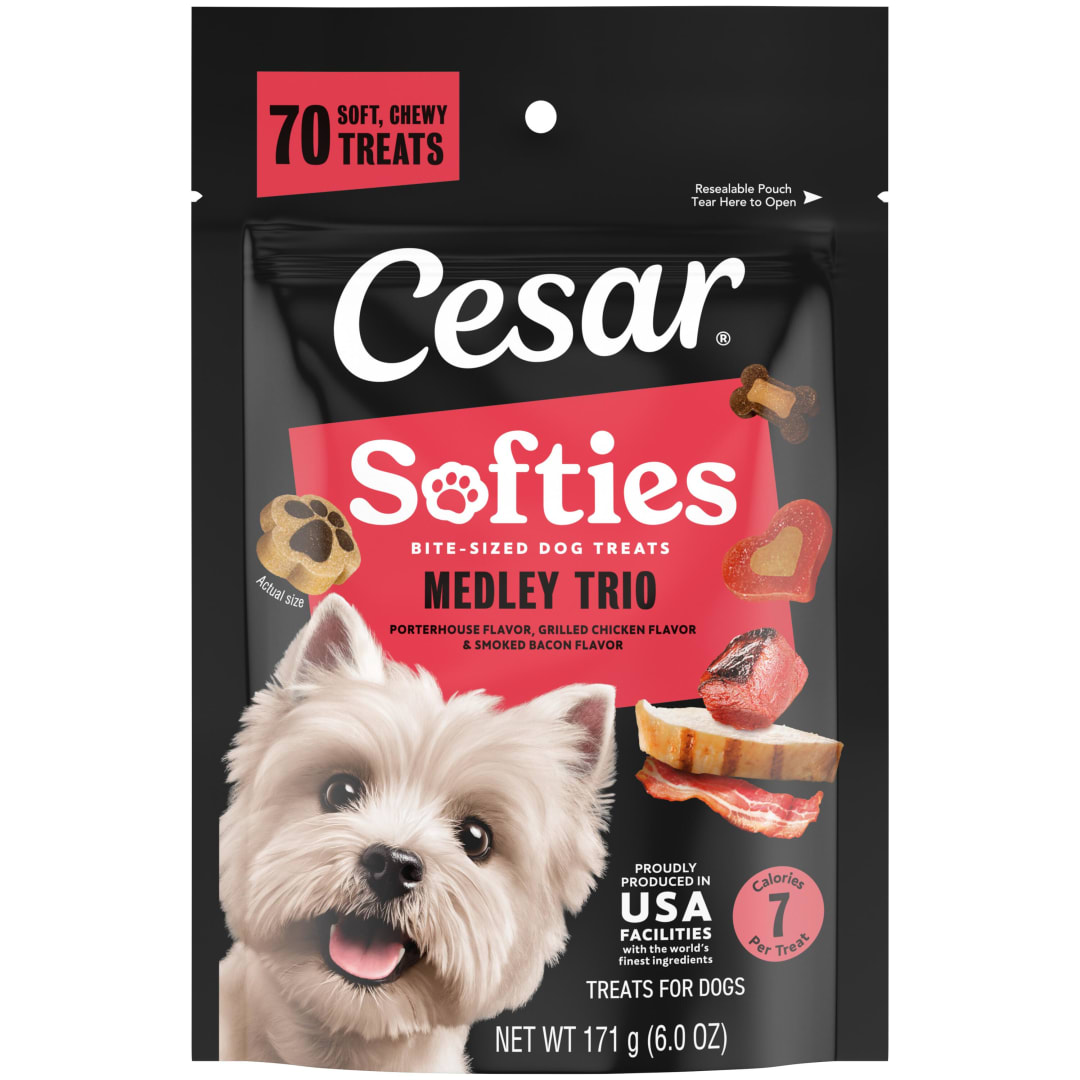 Cesar Softies Medley Trio Flavors Chewy Soft Dog Treats, 6 oz pouch, 70 Treats