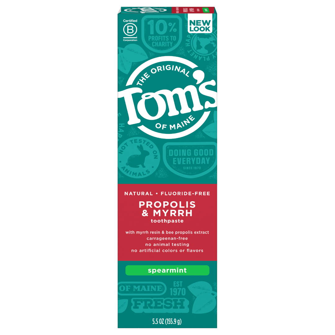 Tom's of Maine Fluoride-Free Antiplaque &amp; Whitening Toothpaste Gel, with Propolis and Myrrh Natural Toothpaste, Fluoride Free Toothpaste, Spearmint, 5.5 Ounce, 6-Pack