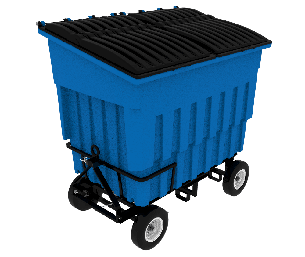 3 Cubic Yard 1500 lbs. Capacity Rapid Speed Towable Mobile Truck with Attached Blue Lid - Blue