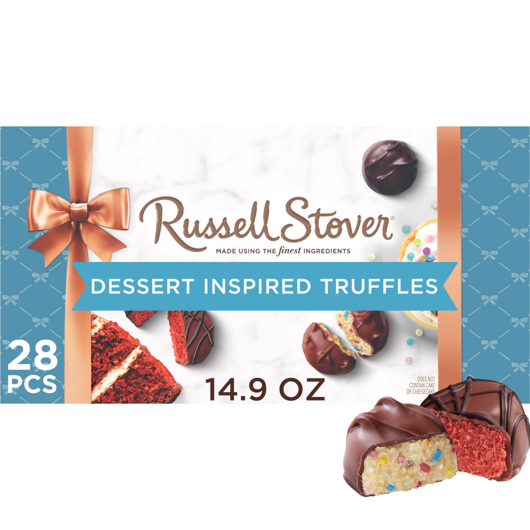 RUSSELL STOVER Assorted Milk &amp; Dark Chocolate Dessert Inspired Truffles Candy Gift Box, 14.9 oz.