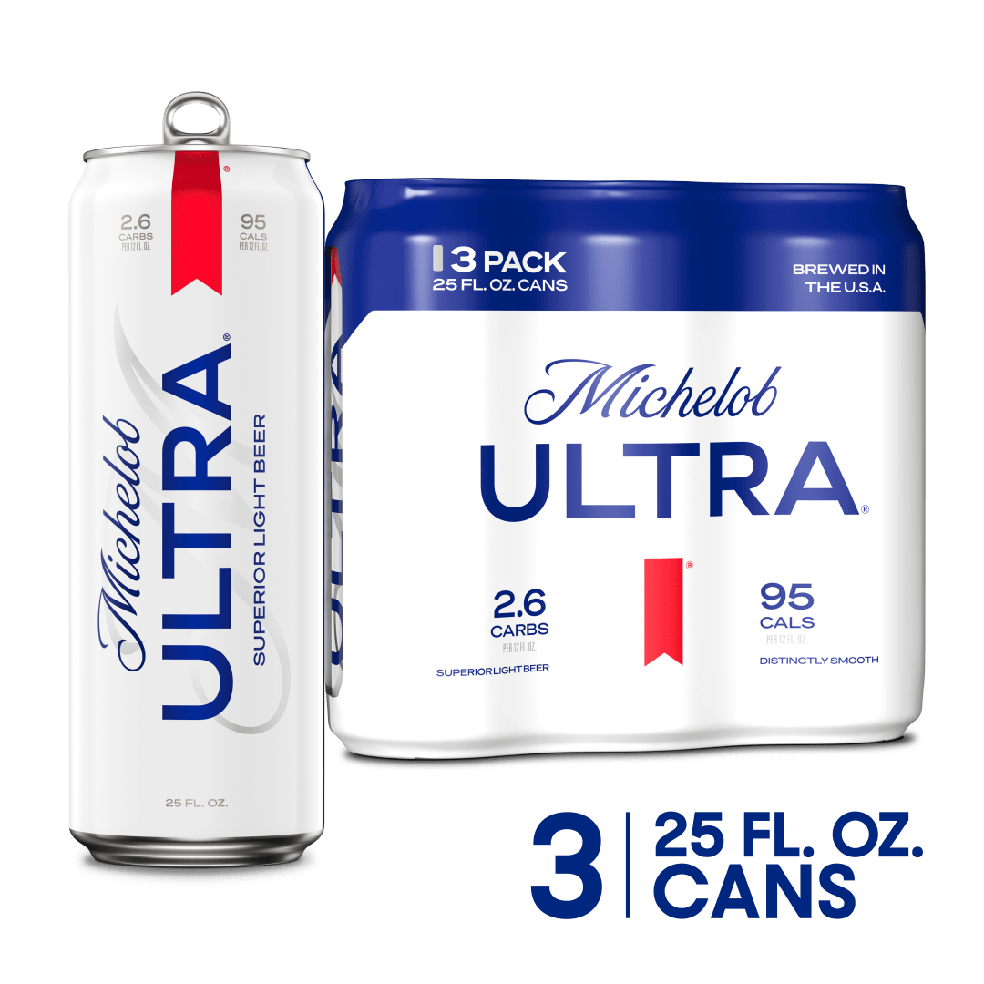 Michelob ULTRA Superior Light American Lager Beer 3 Pack, 25 fl oz Cans