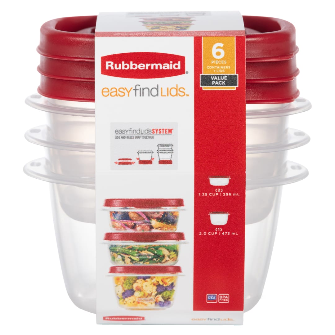 Rubbermaid EasyFindLids Food Storage Containers, Red Lids, 6-Piece Set