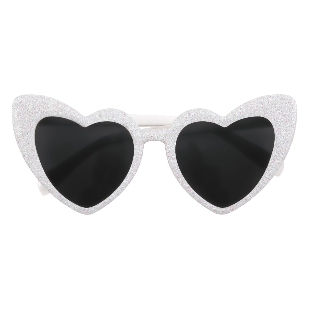 White Glitter Heart Shaped Novelty Glasses
