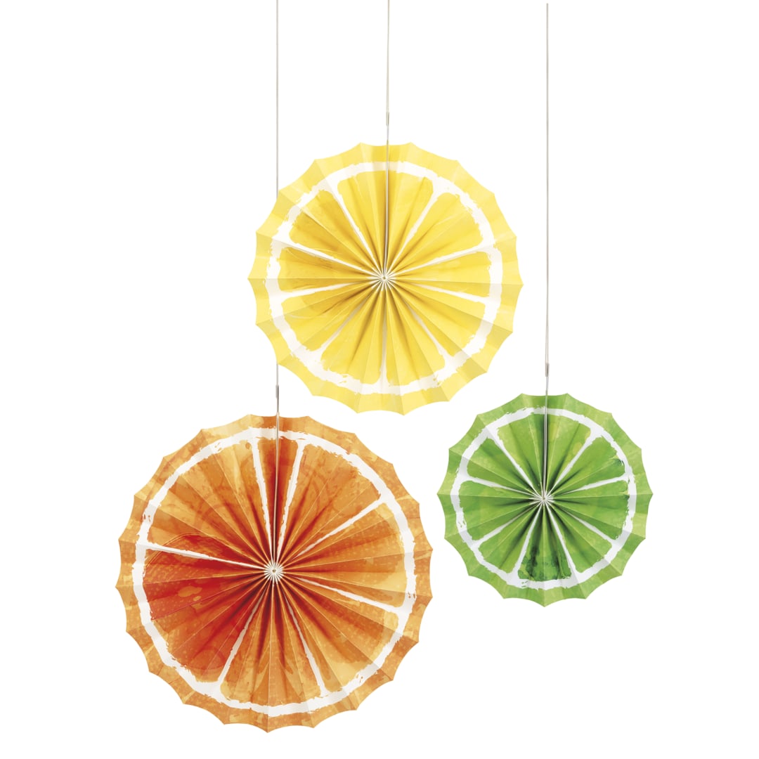 Citrus Fruit Tissue Paper Fans, 3ct