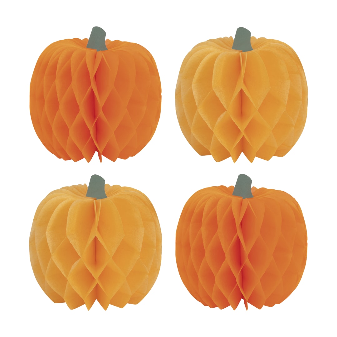 Assorted Pumpkin Honeycomb Tissue Mini Centerpieces, 4ct