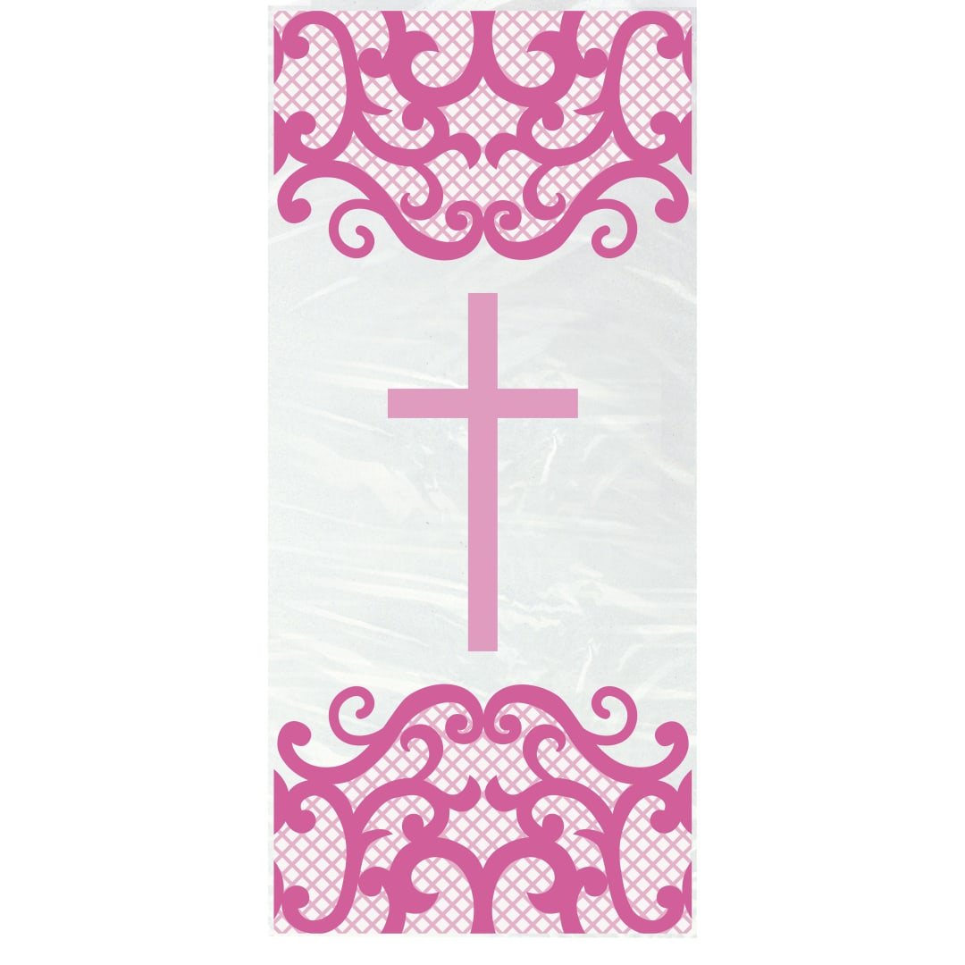 Fancy Pink Cross Cellophane Bags, 5"x11", 20ct