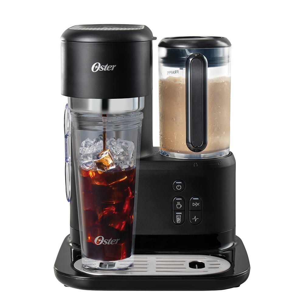Oster® Cafetera para Frappé, con Licuadora con 3 Funcionalidades, Negra