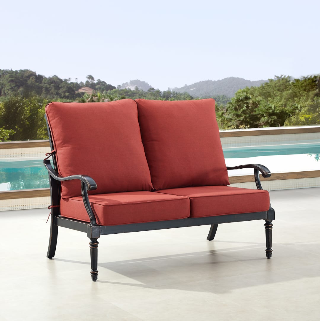 Black Aluminum Patio Deep Seating Loveseat with Cushions