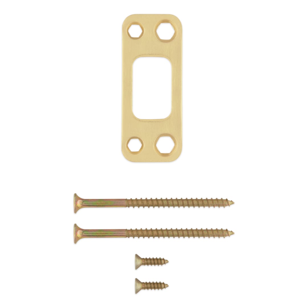 Deadbolt Round Corner Strike w/ Screws for Satin Brass Finish