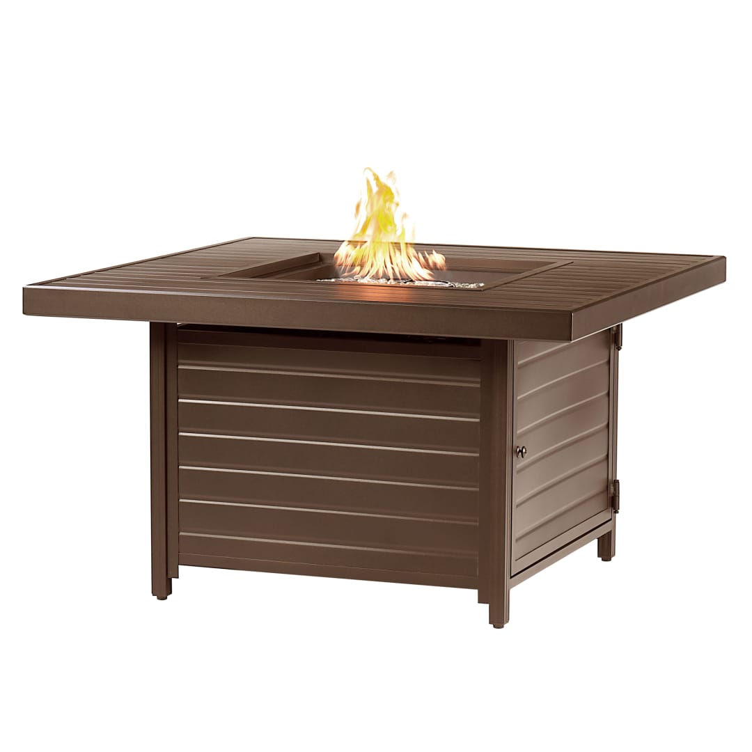 Square 42 in. x 42 in. Aluminum Propane Fire Pit Table with Glass Beads, Two Covers, Lid, 55,000 BTUs in Brown Finish