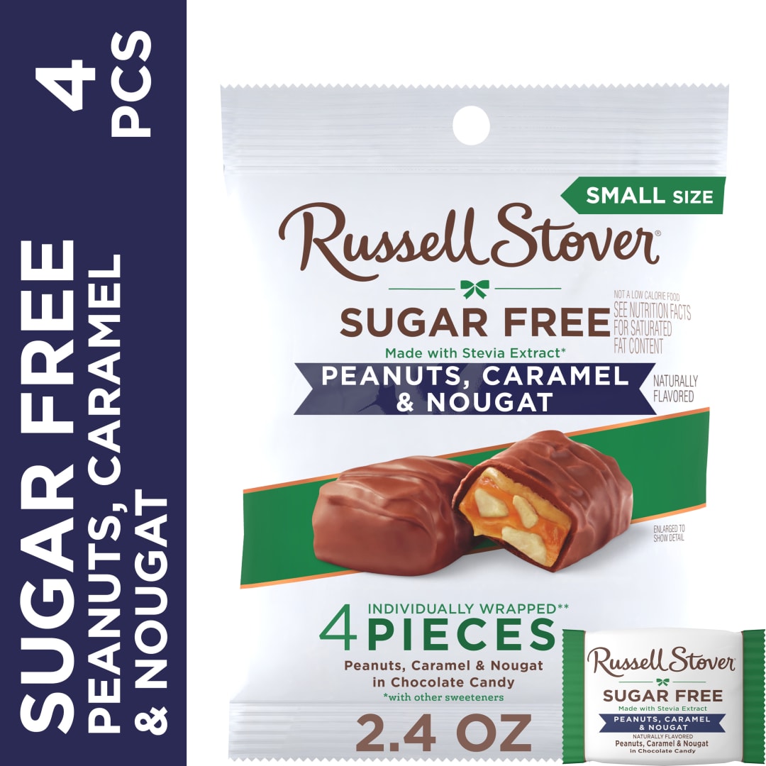RUSSELL STOVER Sugar Free Peanut, Caramel & Nougat Chocolate Candy, 2.4 oz. bag