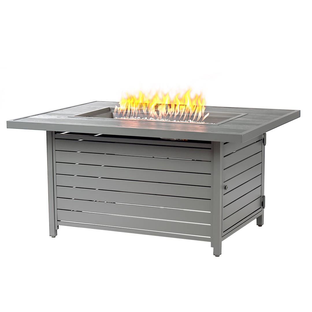 Rectangular 48 in. x 36 in. Aluminum Propane Fire Pit Table, Glass Beads, Two Covers, Lid, 55,000 BTUs in Grey Finish